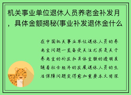 机关事业单位退休人员养老金补发月，具体金额揭秘(事业补发退休金什么时间补)