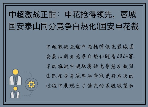 中超激战正酣：申花抢得领先，蓉城国安泰山同分竞争白热化(国安申花裁判)