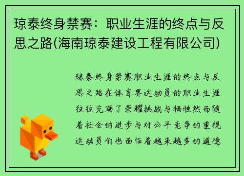 琼泰终身禁赛：职业生涯的终点与反思之路(海南琼泰建设工程有限公司)